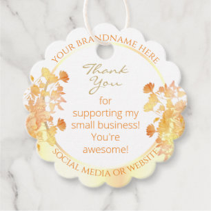 Elegant White Orange Floral with Gold Chic Product Favour Tags