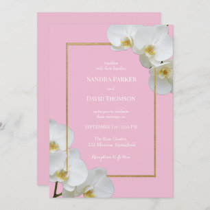 elegant white orchid blooms wedding invitation