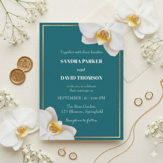 elegant white orchid blooms wedding invitation