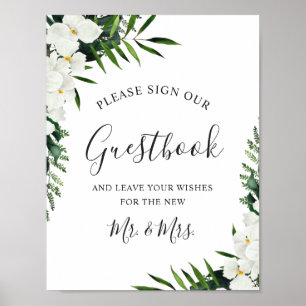 Elegant White Orchid Bohemian Sign Our Guestbook