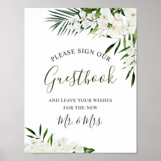 Elegant White Orchid Bohemian Sign Our Guestbook (Front)