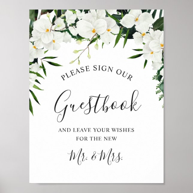 Elegant White Orchid Bohemian Sign Our Guestbook (Front)