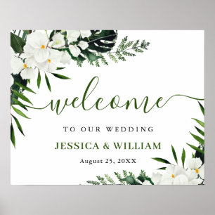 Elegant White Orchid Bohemian Wedding Welcome Sign