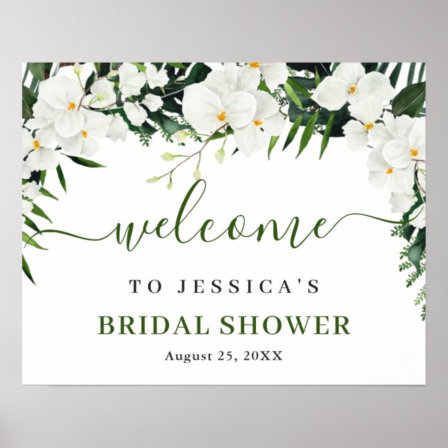 Elegant White Orchid Boho Bridal Shower Welcome Poster (Front)