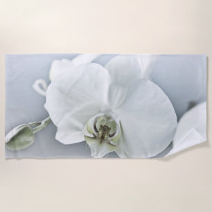 Elegant White Orchid Botanical Art Beach Towel