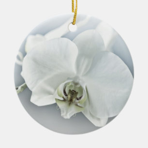 Elegant White Orchid Botanical Art Ceramic Ornament