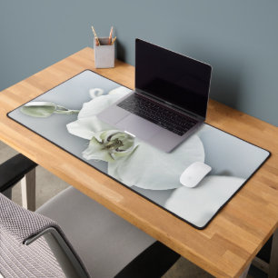 Elegant White Orchid Botanical Art Desk Mat
