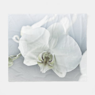 Elegant White Orchid Botanical Art Fleece Blanket