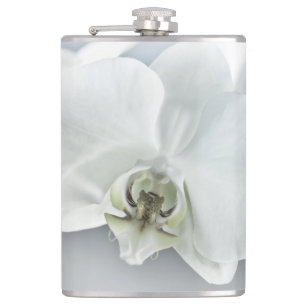 Elegant White Orchid Botanical Art Hip Flask