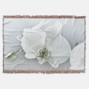 Elegant White Orchid Botanical Art Throw Blanket