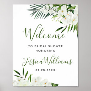 Elegant White Orchid BRIDAL SHOWER Welcome Sign