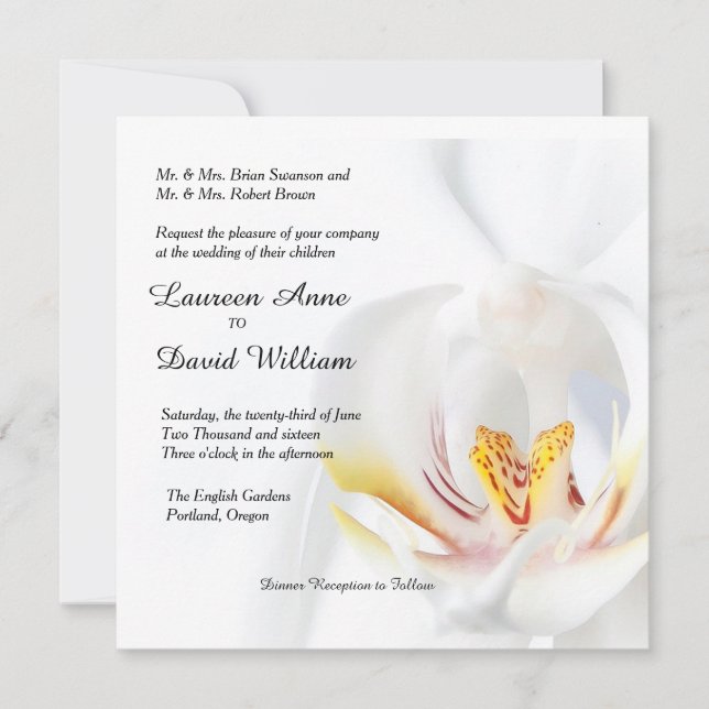 Elegant White Orchid Custom Wedding Invitation (Front)