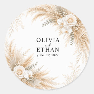 Elegant White Orchid Pampas Wedding Cocktail Classic Round Sticker