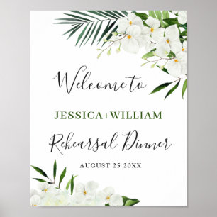 Elegant White Orchid Rehearsal Dinner Welcome Sign