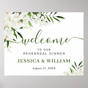 Elegant White Orchid REHEARSAL DINNER Welcome Sign