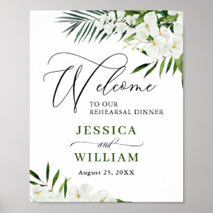 Elegant White Orchid Rehearsal Dinner Welcome Sign
