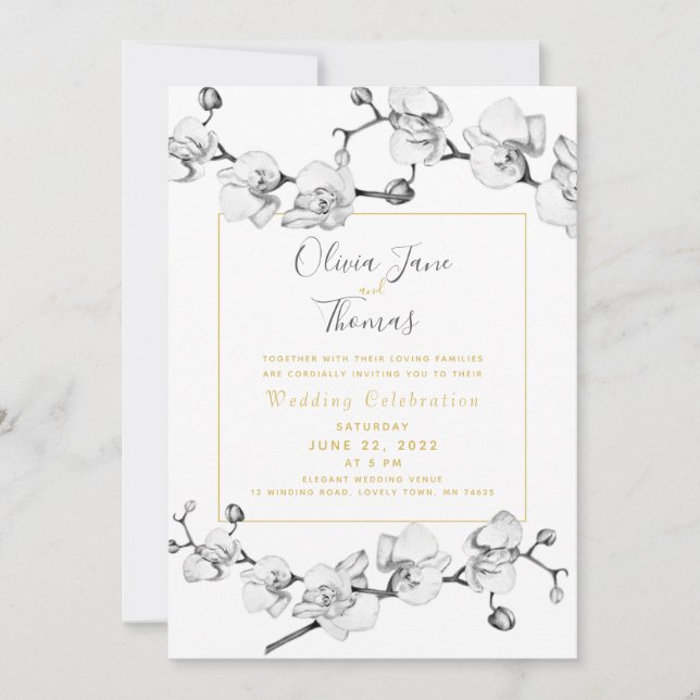 Elegant White Orchid Stylish Modern Simple Wedding Invitation (Front)