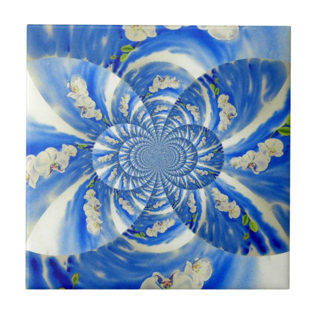 Elegant white orchid watercolor painting ceramic tile (Front)