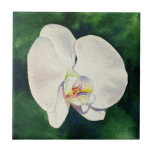 Elegant White Orchid watercolor painting Ceramic Tile
