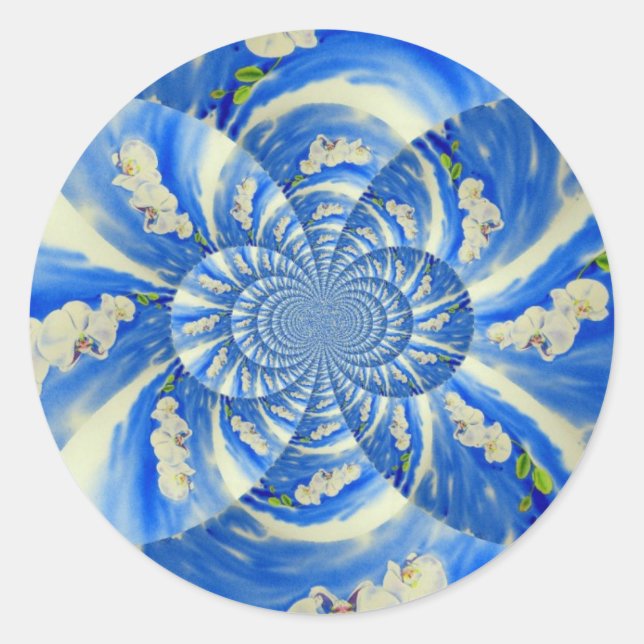 Elegant white orchid watercolor painting classic round sticker (Front)