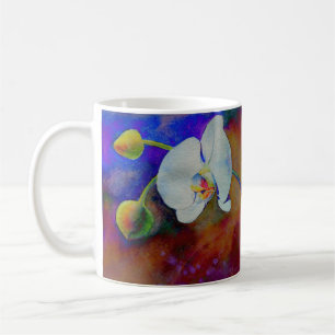 Elegant white orchid watercolor painting coffee mug