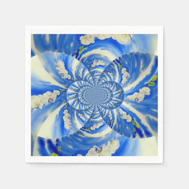 Elegant white orchid watercolor painting napkin (Front)