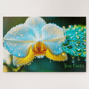 Elegant White Orchid with Water Droplets Botanical Jigsaw Puzzle