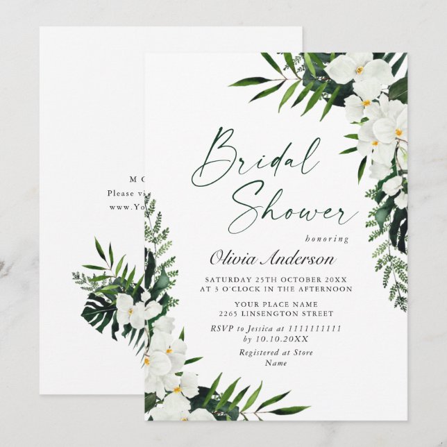 Elegant White Orchids Bohemian Bridal Shower Invitation (Front/Back)