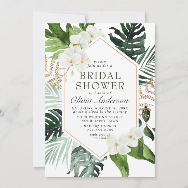 Elegant White Orchids Bohemian BRIDAL SHOWER Invitation (Front)