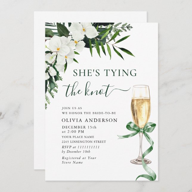 Elegant White Orchids Bohemian Bridal Shower Invitation (Front/Back)