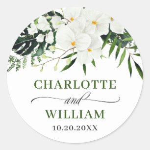 Elegant White Orchids Bohemian Floral Wedding Classic Round Sticker