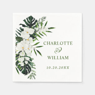 Elegant White Orchids Bohemian Floral Wedding Napkin