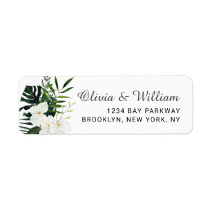 Elegant White Orchids Bohemian Floral Wedding Return Address Label