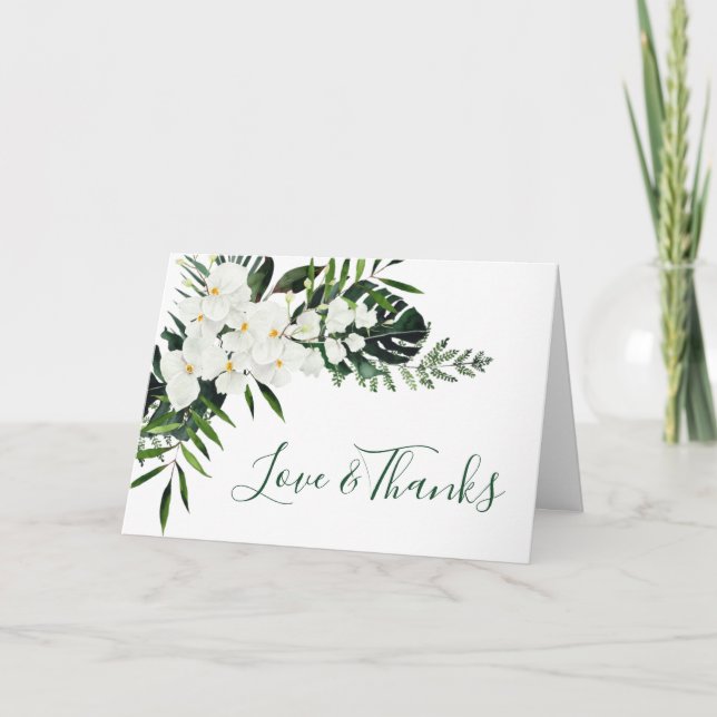 Elegant White Orchids Bohemian Floral Wedding Thank You Card (Front)