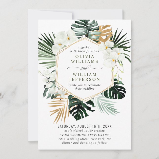 Elegant White Orchids Bohemian Greenery Wedding  Invitation (Front)