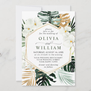 Elegant White Orchids Bohemian Greenery Wedding Invitation