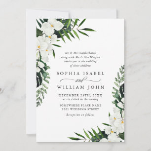 Elegant White Orchids Bohemian Greenery Wedding Invitation