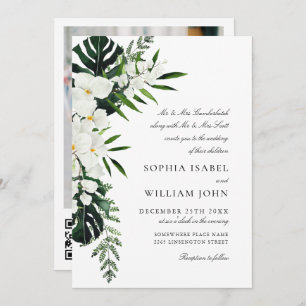 Elegant White Orchids Bohemian Greenery Wedding Invitation