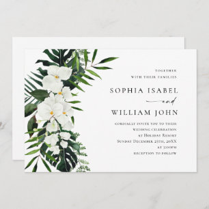 Elegant White Orchids Bohemian Greenery Wedding Invitation