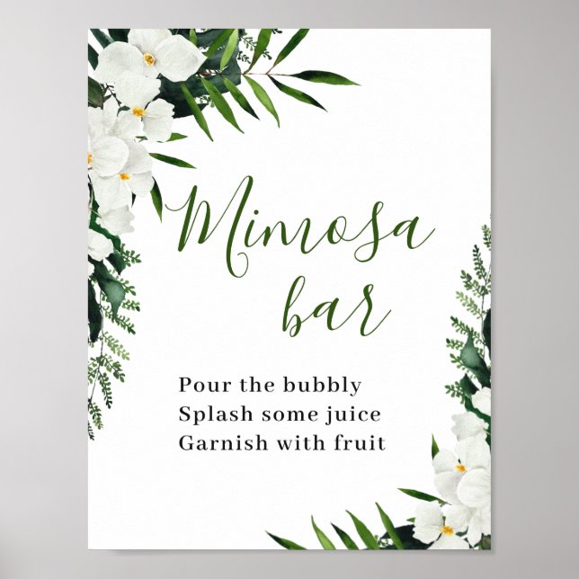 Elegant White Orchids Bohemian Mimosa Bar Sign (Front)