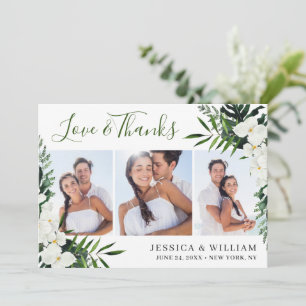 Elegant White Orchids Bohemian Wedding 3 PHOTO Thank You Card
