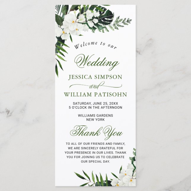 Elegant White Orchids Bohemian Wedding Ceremony Program (Front)