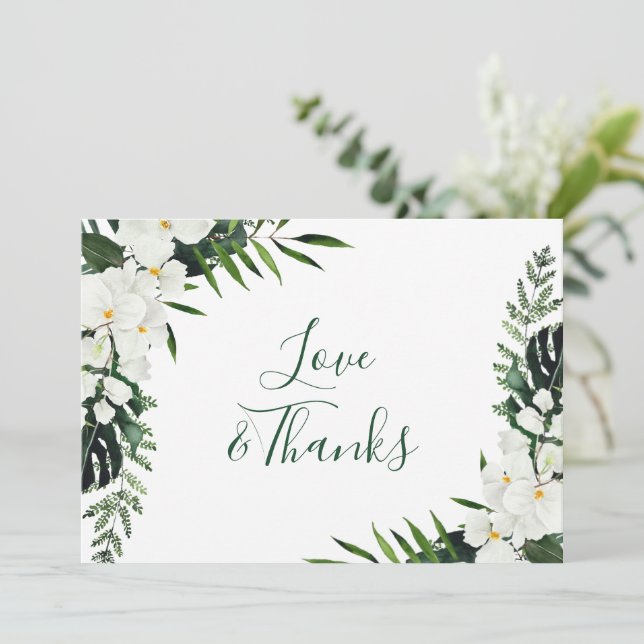 Elegant White Orchids Bohemian Wedding Floral Thank You Card (Standing Front)