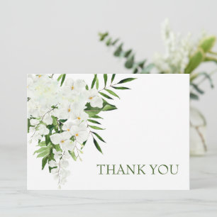 Elegant White Orchids Bohemian Wedding Floral Thank You Card