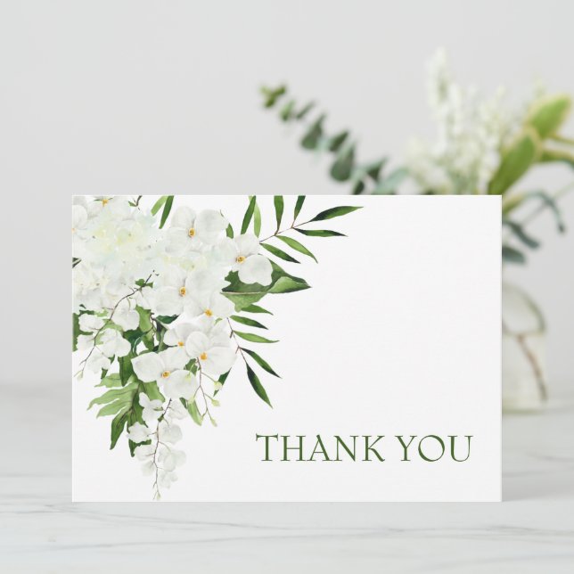 Elegant White Orchids Bohemian Wedding Floral Thank You Card (Standing Front)