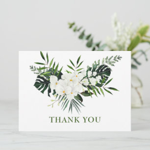 Elegant White Orchids Bohemian Wedding Floral Thank You Card