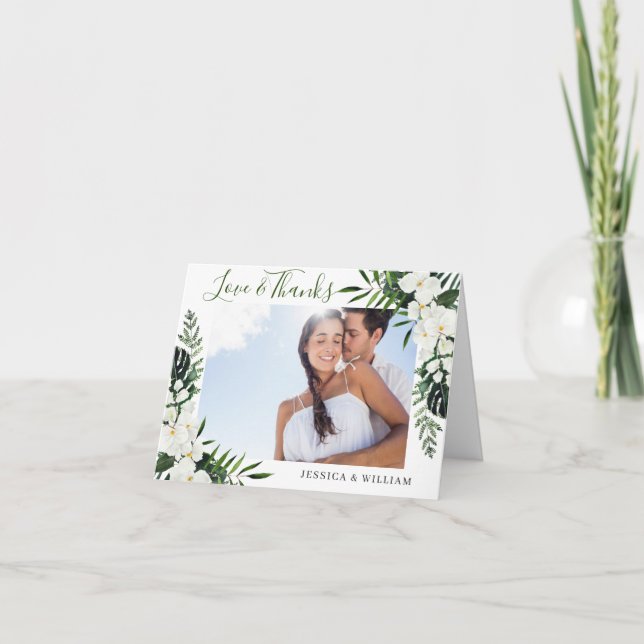 Elegant White Orchids Bohemian Wedding PHOTO Thank You Card (Front)