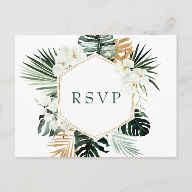 Elegant White Orchids Bohemian Wedding RSVP  Postcard (Front)