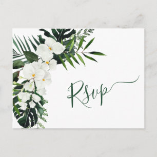 Elegant White Orchids Bohemian Wedding RSVP Postcard