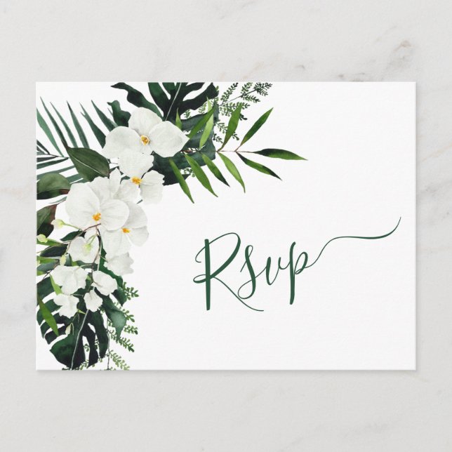 Elegant White Orchids Bohemian Wedding RSVP  Postcard (Front)